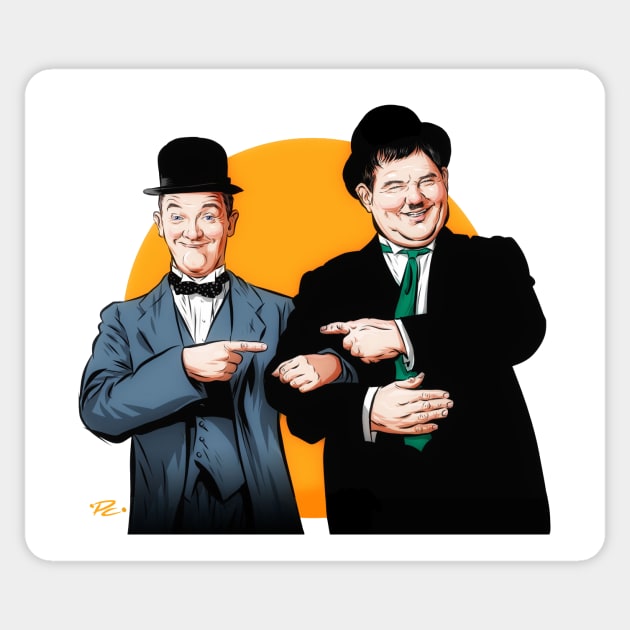 Laurel and Hardy - An illustration by Paul Cemmick Sticker by PLAYDIGITAL2020